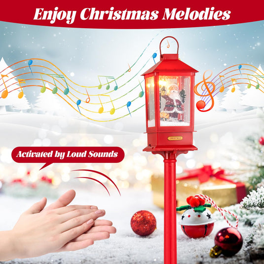 Goplus 61 Inch Christmas Street Lamp, Festive Musical Lamp Post w/Detachable Snow Globe Lantern