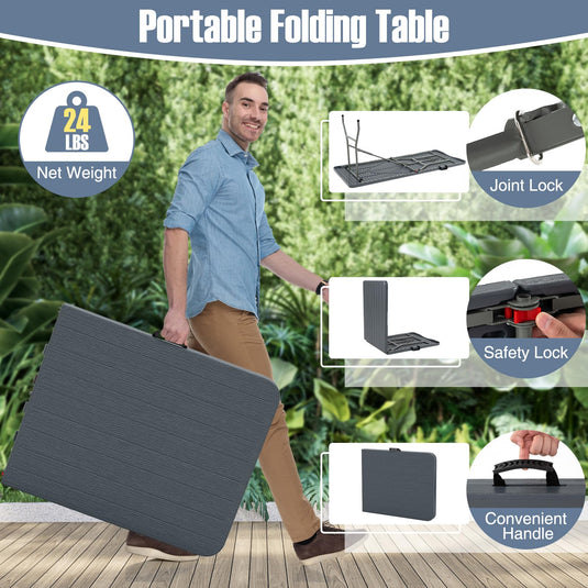 Goplus 6ft Plastic Folding Table, 350 LBS Indoor Outdoor Heavy Duty Portable Folding Tables with HDPE Tabletop