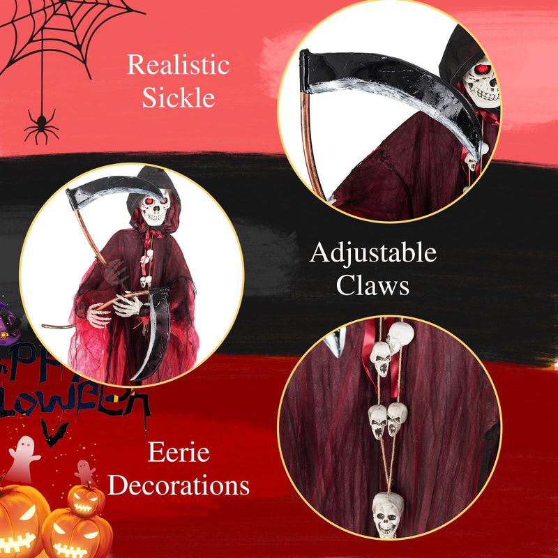 Load image into Gallery viewer, Goplus 8 Ft Halloween Animatronics, Sound &amp; Touch Activated Grim Reaper with Sickle, Glowing LED Eyes &amp; Scary Voices
