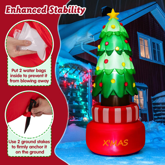 Goplus 8FT Tall Christmas Inflatables, LED Lighted Xmas Inflatable Rotating Tree Freestanding