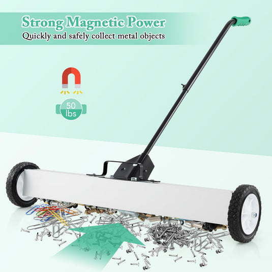 Goplus 36-Inch Magnetic Sweeper with Wheels, 50 LBS Telescoping Rolling Pickup Sweeper with Adjustable Handle