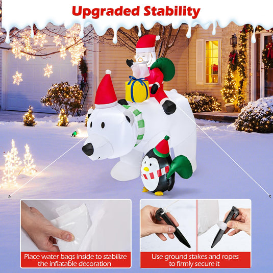 Goplus 7FT Christmas Inflatables, LED Lighted Xmas Inflatable Polar Bear with Shaking Head, Santa & Penguin