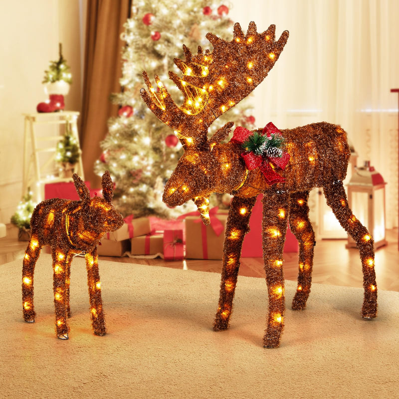 Load image into Gallery viewer, Goplus 2 Pieces Lighted Christmas Moose Family, Light-up Xmas Deer Decorations with 170 LED Lights
