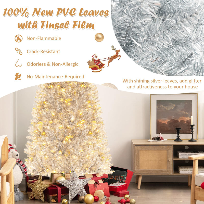 Load image into Gallery viewer, Goplus 6ft Pre-lit Silver Pencil Christmas Tree, Artificial Tinsel Electroplated Tree, Decor for Home
