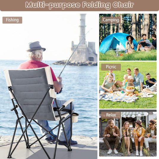 Goplus Camping Chairs, Portable Lumbar Back Beach Chair, Folding Chair for Outside, Fishing, Hiking, Picnic
