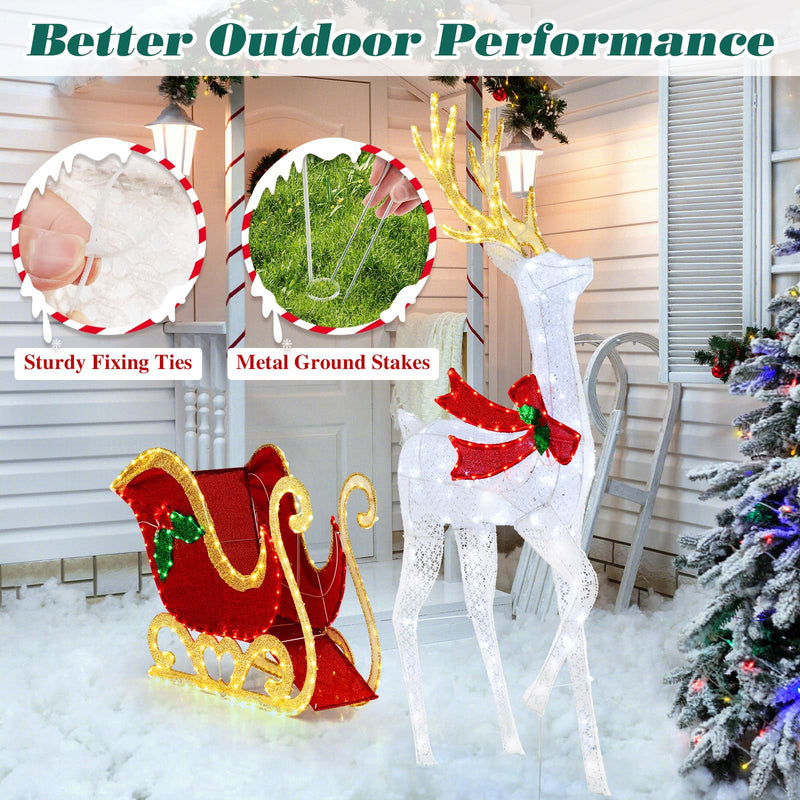 Load image into Gallery viewer, Goplus Lighted Christmas Reindeer &amp; Sleigh Set, Light-up Xmas Decorations with 462 LED Lights
