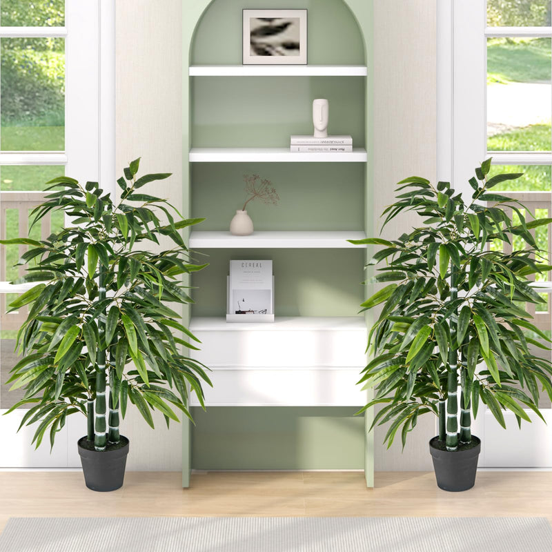 Load image into Gallery viewer, Goplus Artificial Bamboo Tree, 50&quot; Tall Set of 2 Fake Bamboo Plant with 3 PE Bamboo Trunk &amp; Flush Leaves
