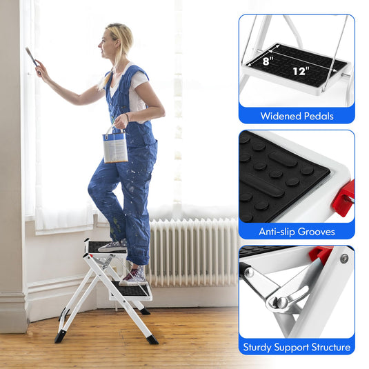 Goplus 2 Step Ladder, Lightweight Folding Step Stool with Anti-Slip Pedals