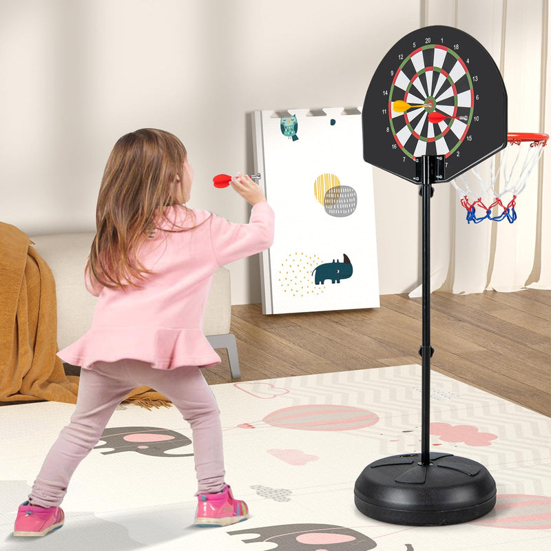 Load image into Gallery viewer, Goplus Kids Basketball Hoop, 2-in-1 Toddler Basketball Goal System with Dart Board, 6 Darts, Fillable Base
