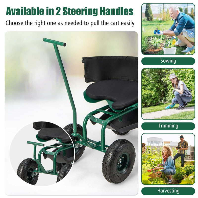 Load image into Gallery viewer, Goplus Rolling Garden Cart, Garden Scooter with Seat &amp; Tool Storage, Outdoor Gardening Workseat
