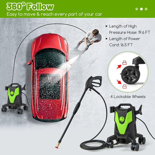 Goplus Electric Pressure Washer, 2400 PSI 1.7 GPM High Pressure Power Washer w/4 Quick Nozzles & Universal Wheels