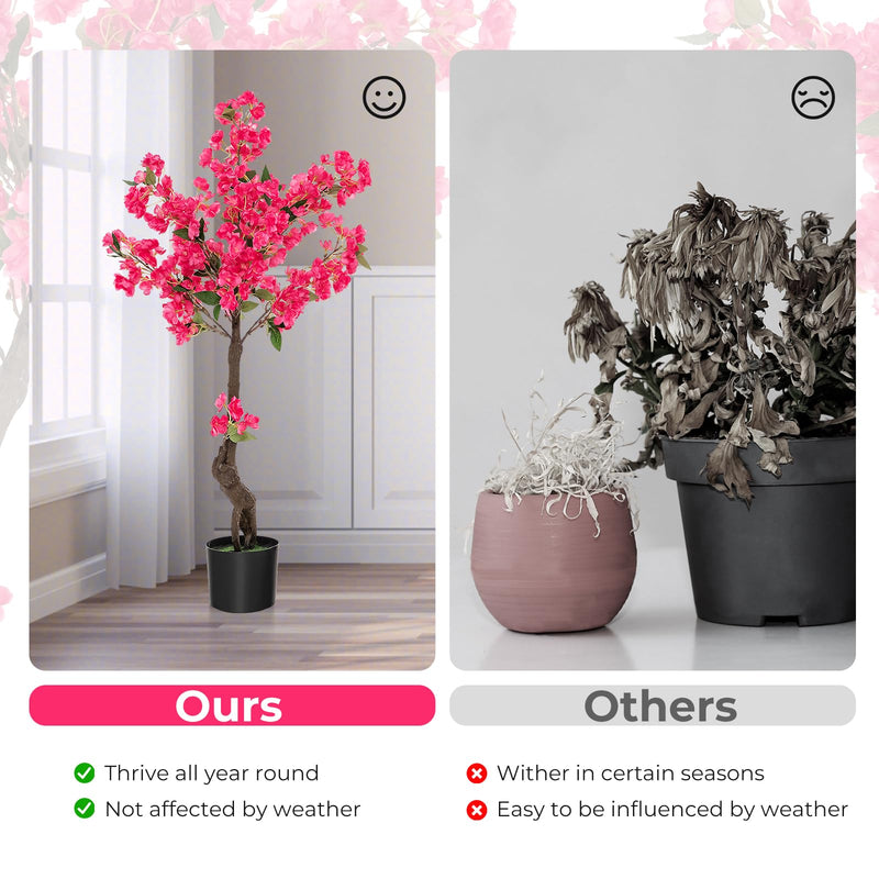 Load image into Gallery viewer, Goplus 41” Artificial Plum Blossom Tree, Fake Floral Plant with 92 Flowers &amp; Realistic Trunk in Plastic Nursery Pot
