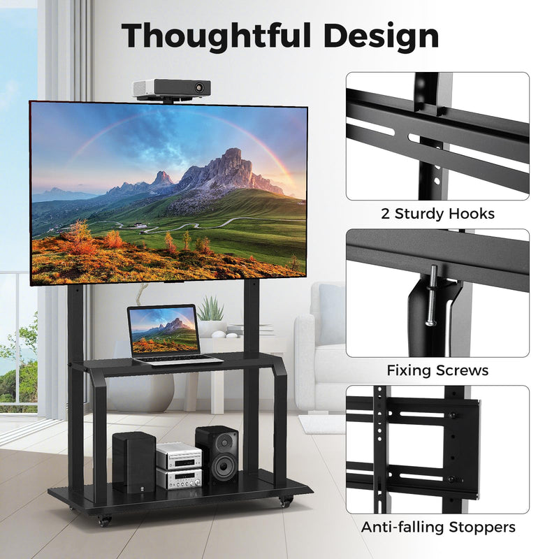 Load image into Gallery viewer, Goplus Mobile TV Stand, Rolling TV Cart with Camera Shelf &amp; AV Shelves
