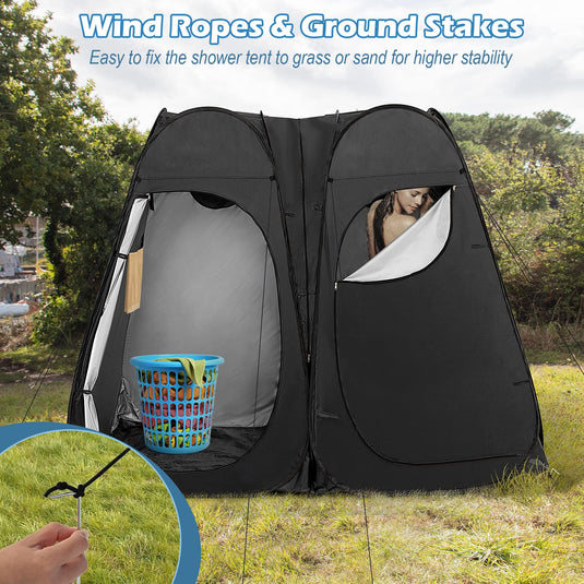 Goplus 2 Room Pop Up Shower Tent, 7.5FT Changing Tent with Ground Stake, Wind Rope, Carry Bag