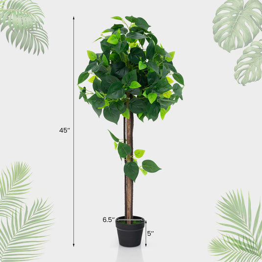 Goplus 45" Artificial Hydrangea Tree, Tall Fake Potted Silk Tree with Real Wood Trunk