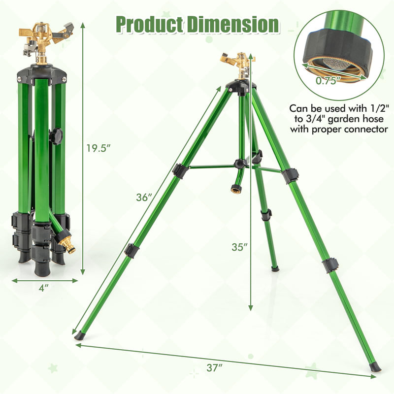 Load image into Gallery viewer, Goplus Tripod Sprinkler 2 Pack, Impact Sprinklers on Tripod Base with 360 Degree, 36-44.6FT Coverage Area, 17.5”-35” Height Adjustment
