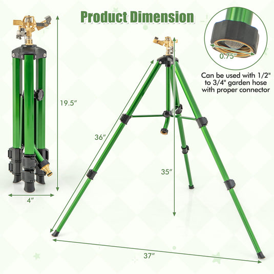 Goplus Tripod Sprinkler 2 Pack, Impact Sprinklers on Tripod Base with 360 Degree, 36-44.6FT Coverage Area, 17.5”-35” Height Adjustment