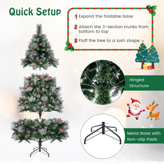 Goplus 6ft Pre-Lit Artificial Christmas Tree, Hinged Xmas Tree, for Office Home Decor