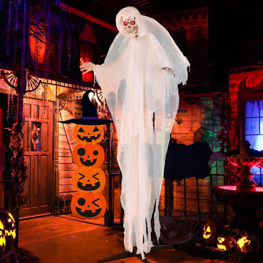 Goplus 8.3 FT Halloween Standing Angel, Poseable Halloween Animatronic Prop with Light up Eyes