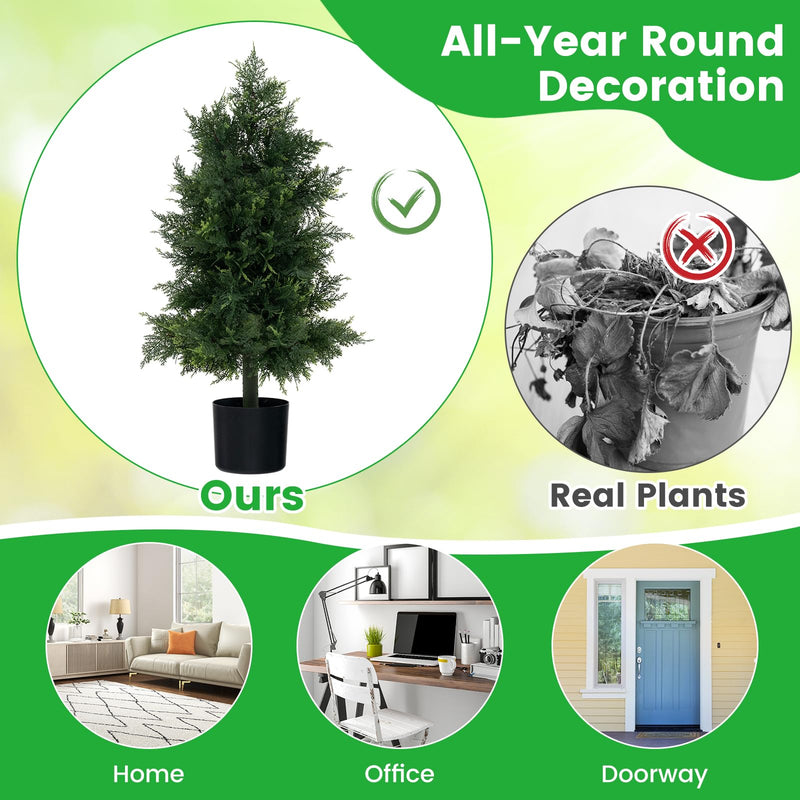 Load image into Gallery viewer, Goplus 31.5&#39;&#39; Artificial Cedar Topiary Trees for Outdoors, Potted Fake Cypress Trees with Cement Plastic Pot
