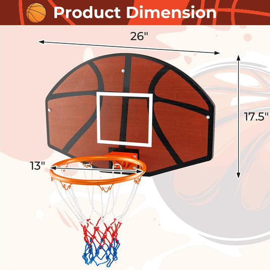 Goplus Wall Mount Basketball Hoop, 26" x 17.5" Indoor Outdoor Basketball Games w/Large Shatter-Proof Backboard