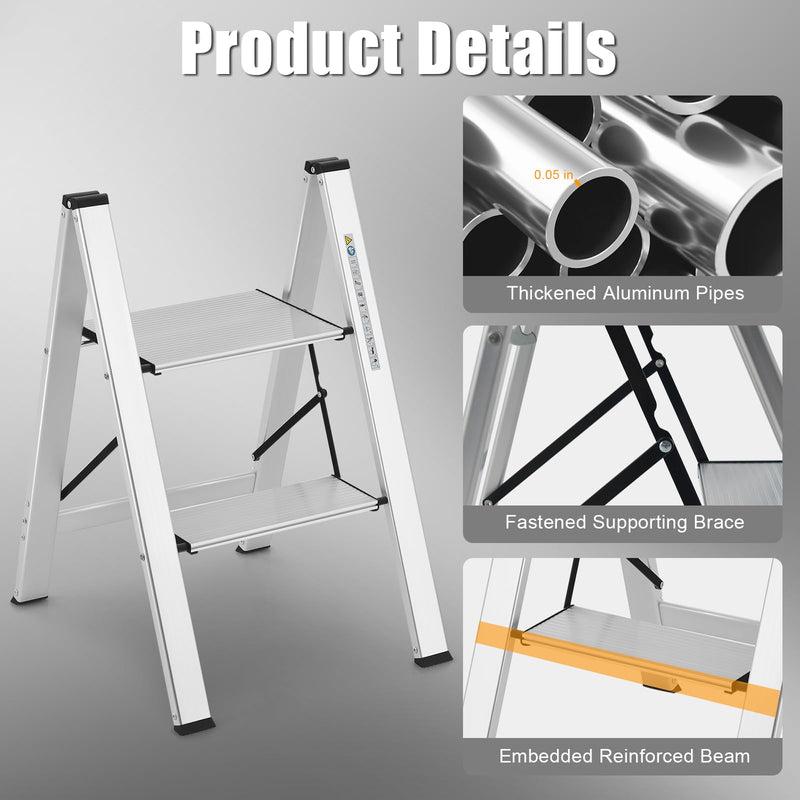 Load image into Gallery viewer, Goplus 2-Step Ladder, Aluminum Folding Step Stool, Load up to 330 LBS
