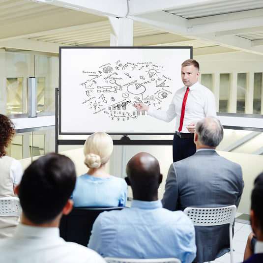 Goplus Rolling White Board, 48" x 32" Double-Sided Whiteboard, Height Adjustable Dry Erase Board w/Markers