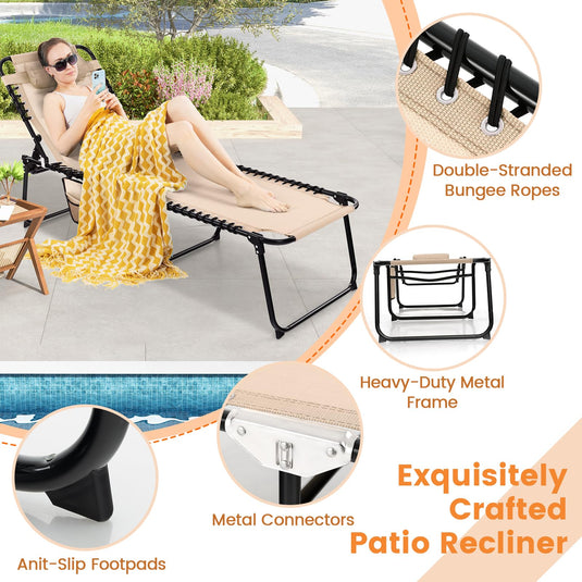 Goplus Beach Lounge Chair, Folding Chaise Lounger with Detachable Pillow & Adjustable 4-Level Backrest & 2-Level Footrest
