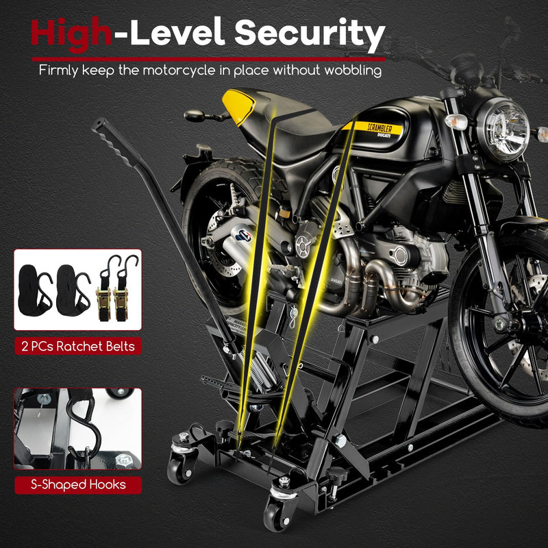 Load image into Gallery viewer, Goplus 1500 LBS Motorcycle Lift Jack, Hydraulic Motorcycle Hoist w/Footplates &amp; Long Handle
