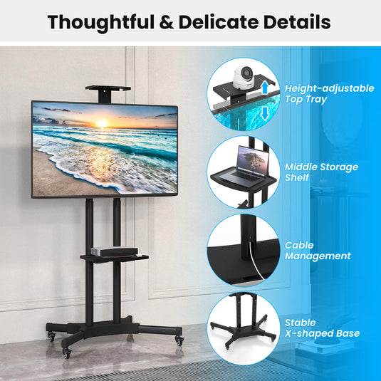 Goplus Mobile TV Stand for 32"-83" LCD LED OLED Flat Screen TVs up to 110 lbs, Rolling TV Stand Max VESA 600x400mm