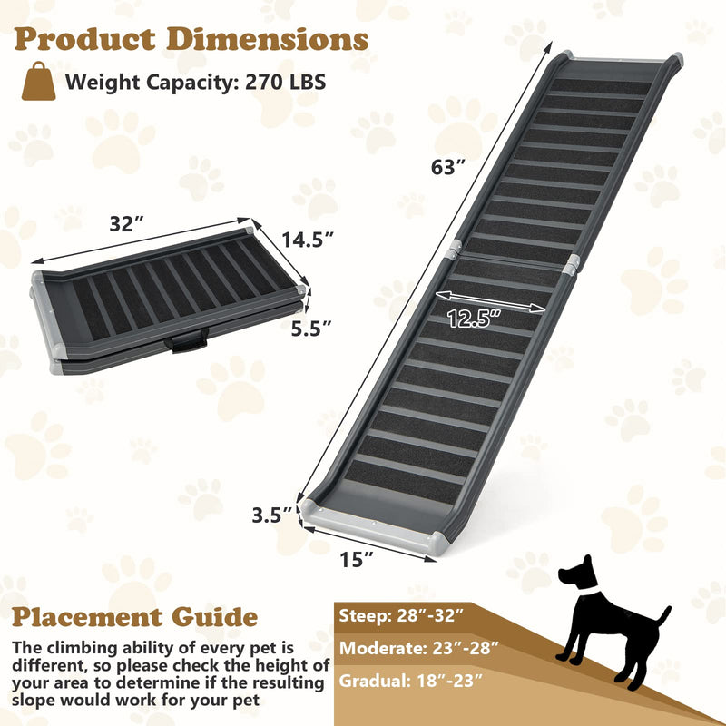 Load image into Gallery viewer, 63&quot; Dog Ramp, Foldable Safety Bi-fold Pet Cat Ramp Portable Lightweight Back Seat Ladder for Cars
