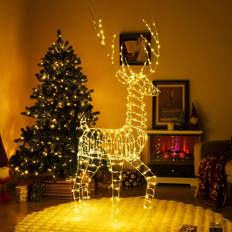 Load image into Gallery viewer, Goplus Christmas Lighted Reindeer, 6 ft 3D Festive Buck with 300 Warm White LED Lights
