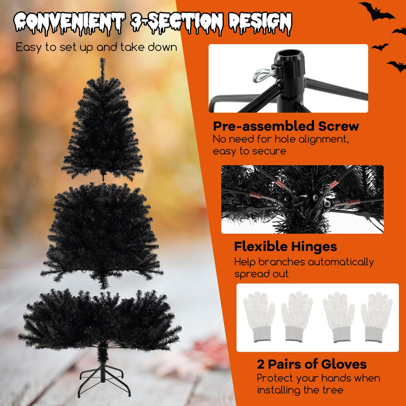 Load image into Gallery viewer, Goplus 6/7/8 FT Pre-Lit Black Halloween Tree, Artificial Hinged Christmas Tree with 280/380/500 Orange &amp; Purple LED Lights
