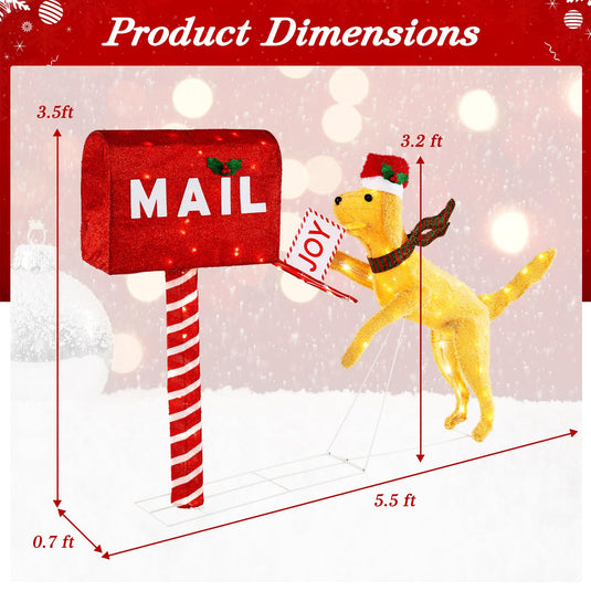 Goplus 3.5 FT Lighted Dachshund Climbing Mailbox, Pre-Lit Christmas Holiday Decoration