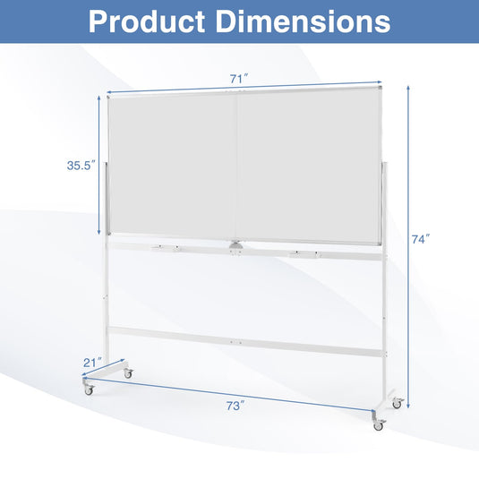 Goplus Rolling Whiteboard on Wheels, 70" x 35" Double-Sided Magnetic Whiteboard with Stand and Aluminum Alloy Frame