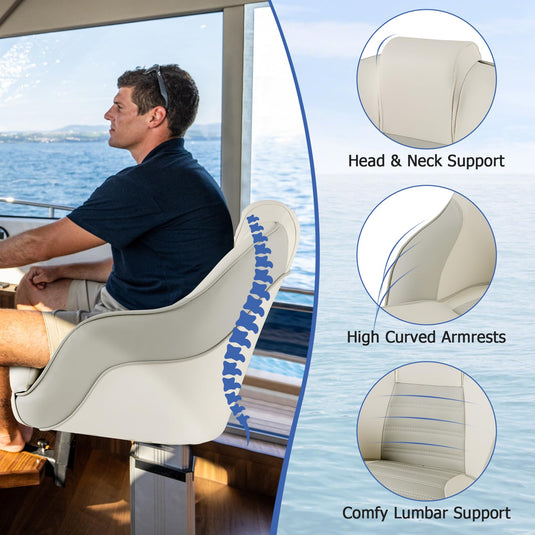 Goplus Captain Bucket Seat, Pontoon Boat Seats w/Waterproof PVC Leather & Thick Sponge Padding