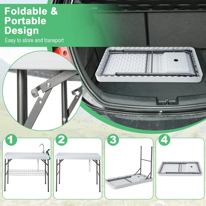 Load image into Gallery viewer, Goplus Folding Fish Cleaning Table with Sink and Spray Nozzle, Portable Camping Sink Table with Faucet
