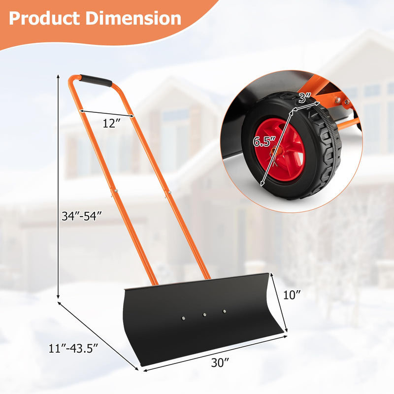 thumbnail image 2 of GoPlus 30-Inch Rolling Snow Shovel With Wheels - Adjustable Height & Angle For Easy Driveway Snow Removal 2 of 11