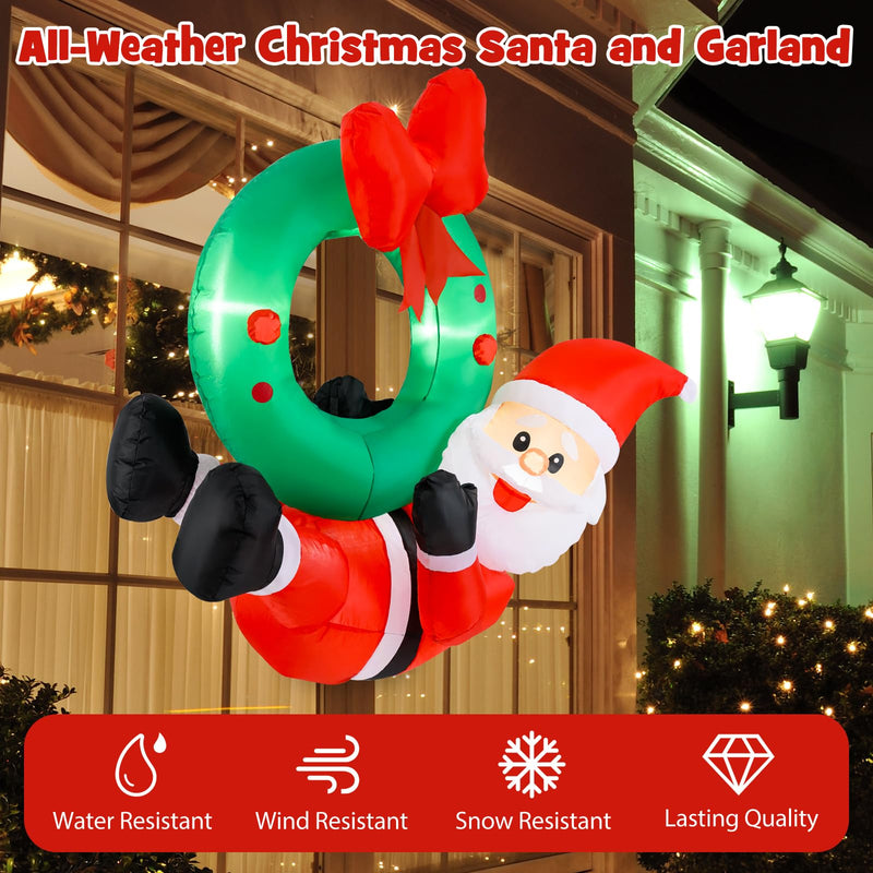 Load image into Gallery viewer, Goplus Christmas Inflatables, 4FT Blow up Santa Claus w/LED Lights &amp; Christmas Wreath
