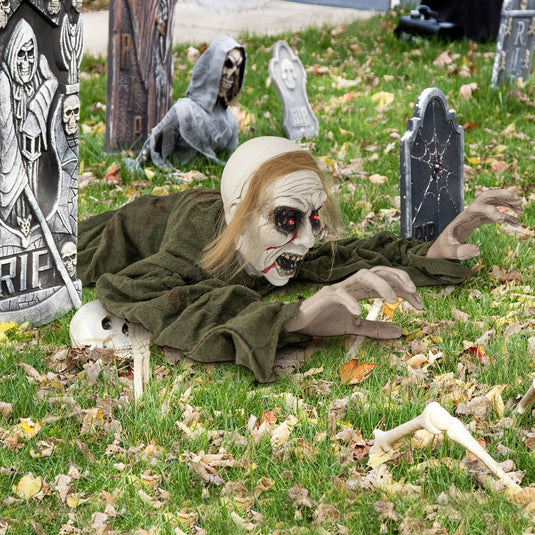 Goplus Halloween Skeleton Groundbreaker Decoration, Sound-Actived Halloween Party Decoration