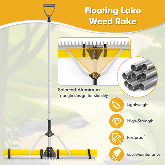 Goplus 36 Inch Pond Rake, Floating Lake Weed Rake Aluminum Collapsible Rake W/ Extension Handle