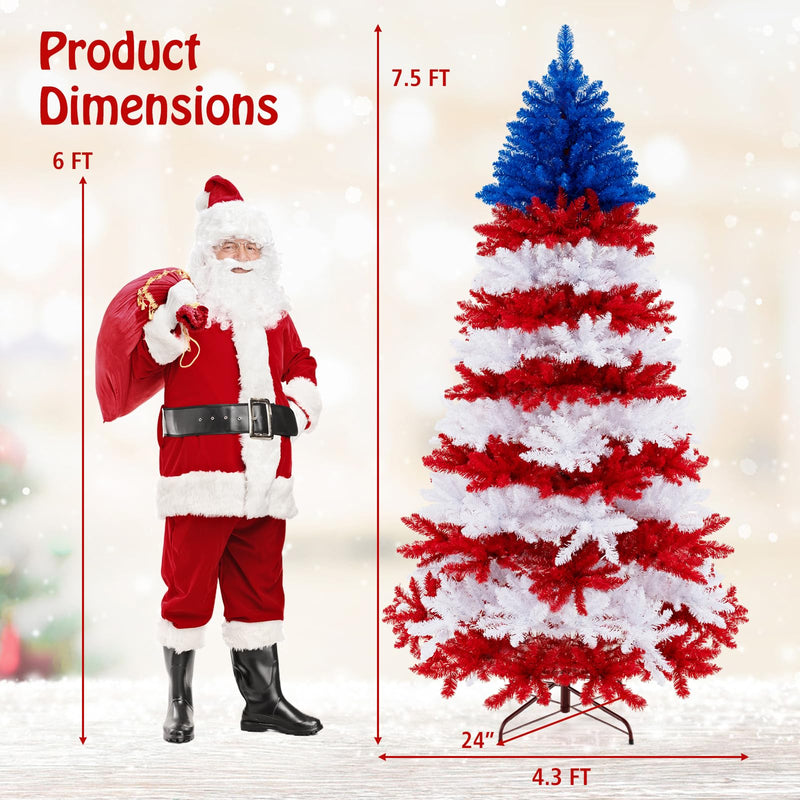 Load image into Gallery viewer, Goplus 7.5 FT Pre-Lit Patriotic Artificial Christmas Tree, Flag-Themed Hinged Xmas Tree with 480 Warm White LED Lights
