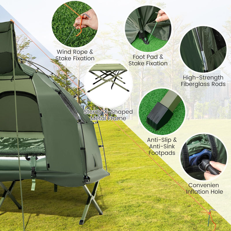 Load image into Gallery viewer, Goplus Camping Tent Cot, 5-in-1 Folding Camping Bed with Air Mattress, Pillow, Sleeping Bag, Waterproof Elevated Tent Shelter
