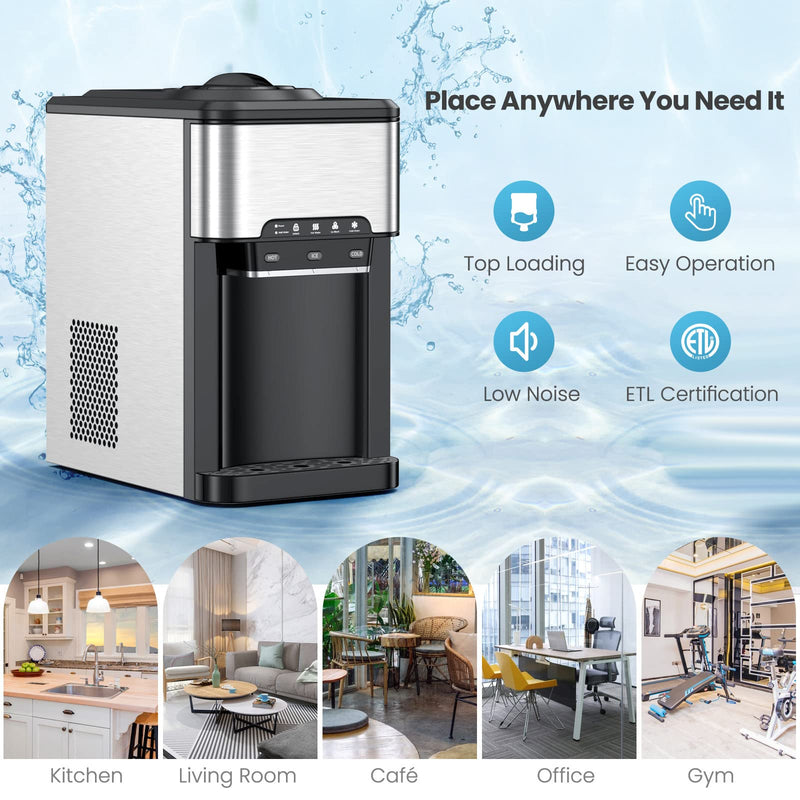 2-in-1 Stainless Steel Countertop Ice Maker with Water Dispenser - Costway 2-in-1 Stainless Steel Countertop Ice Maker with Water Dispenser - Costway