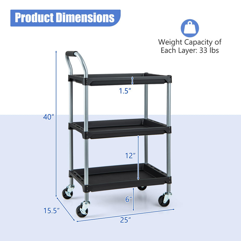 Load image into Gallery viewer, Goplus 3-Tier Rolling Tool Cart, Mobile Service Cart with Universal Lockable Wheels, Sponged Handle
