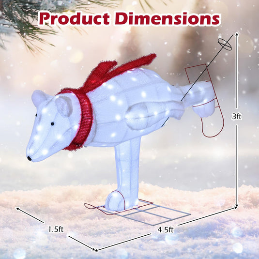 Goplus 4.5 FT Lighted Skiing Polar Bear, Light up Christmas Decoration with Red Scarf