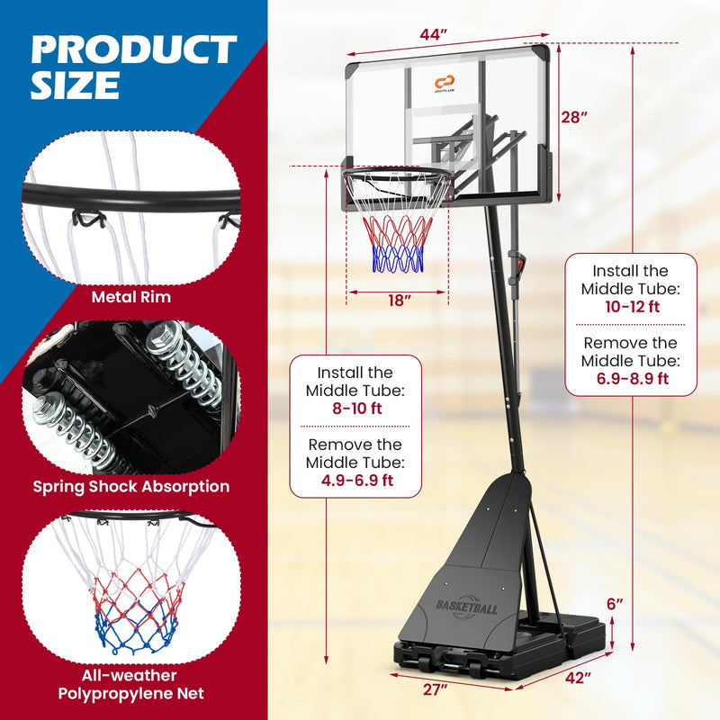 Load image into Gallery viewer, Goplus Basketball Hoop Outdoor, 4.9-10 FT Quickly Height Adjusted Basketball Goal System with 44 Inch PC Backboard
