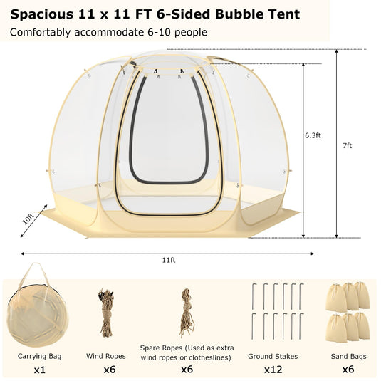 Goplus Pop up Bubble Tent for 6-10 People, 11 x 11 FT Outdoor Instant Tent Dome, Patio Large Oversize Weatherproof Pod