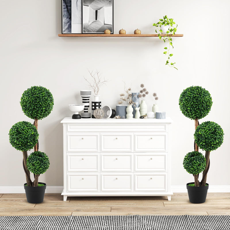 Load image into Gallery viewer, Goplus 3ft Artificial Boxwood Topiary Ball Tree, Faux Potted Plants with Solid Wood Trunks
