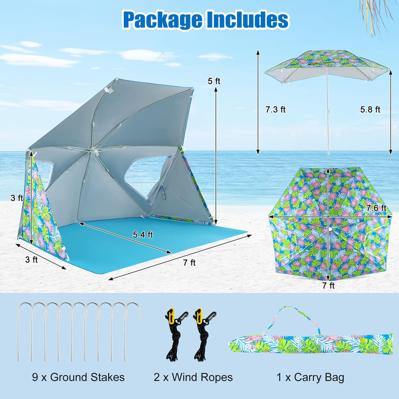 Load image into Gallery viewer, Goplus Convertible Beach Tent for 2-4 People, 2-in-1 Sun Umbrella with Roll-Up Windows, Dual Side Flaps
